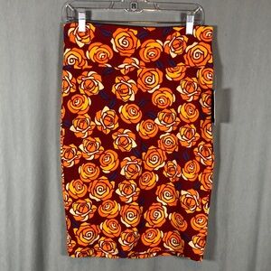 NWT Lularoe Cassie Pencil Skirt - Burnt Orange/Red Roses - Size M